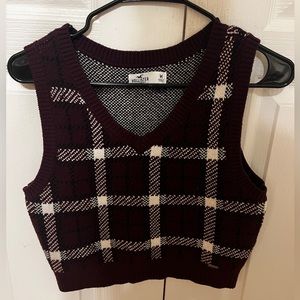 Hollister Maroon Plaid Vest